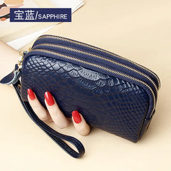 Three Layer Zipper Leather Phone Bag Wallet Purse