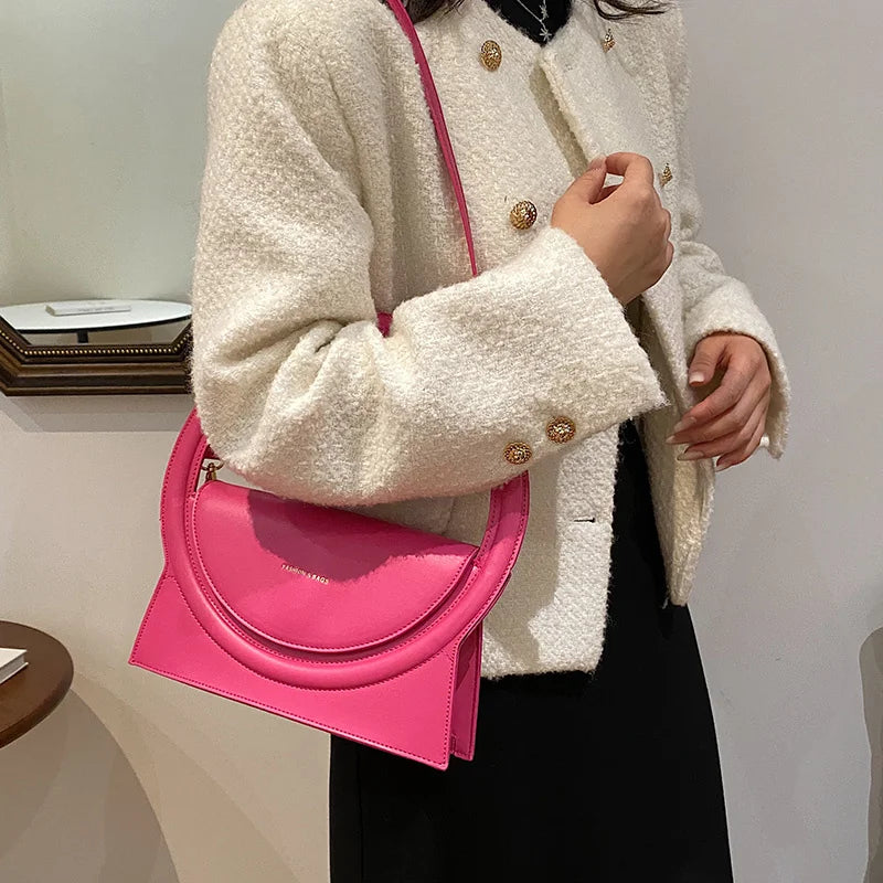 Round Handle Clutch Bag Pu Leather Crossbody Bag