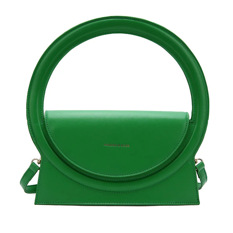 Round Handle Clutch Bag Pu Leather Crossbody Bag