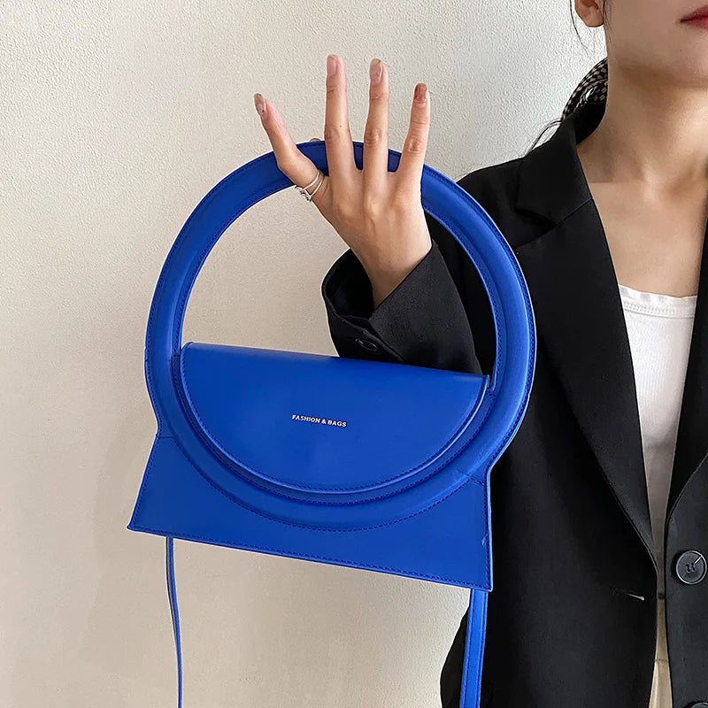 Round Handle Clutch Bag Pu Leather Crossbody Bag