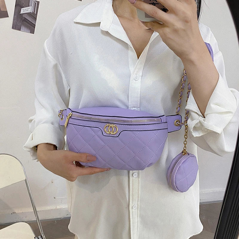 Rhombus Waist Bag Lady Chest Bag Leather Fanny Pack for Women Purse