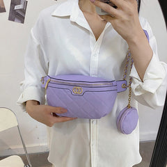 Rhombus Waist Bag Lady Chest Bag Leather Fanny Pack for Women Purse
