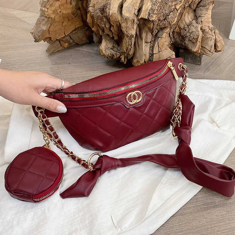 Rhombus Waist Bag Lady Chest Bag Leather Fanny Pack for Women Purse
