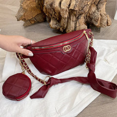 Rhombus Waist Bag Lady Chest Bag Leather Fanny Pack for Women Purse