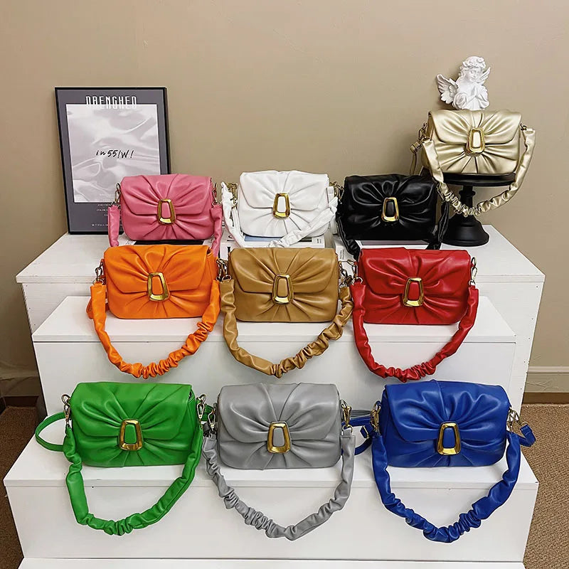 Women Shoulder Bag Fold Leather Crossbody Bags Purse Handbags