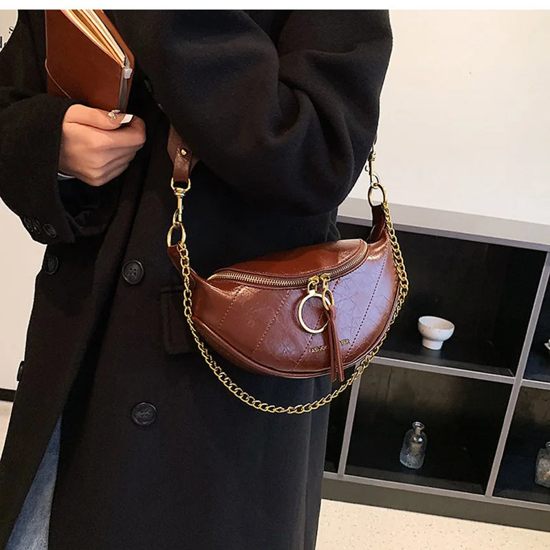 Women's Leather Chain Waist Belt Bag Crossbody Chest Phone Purse