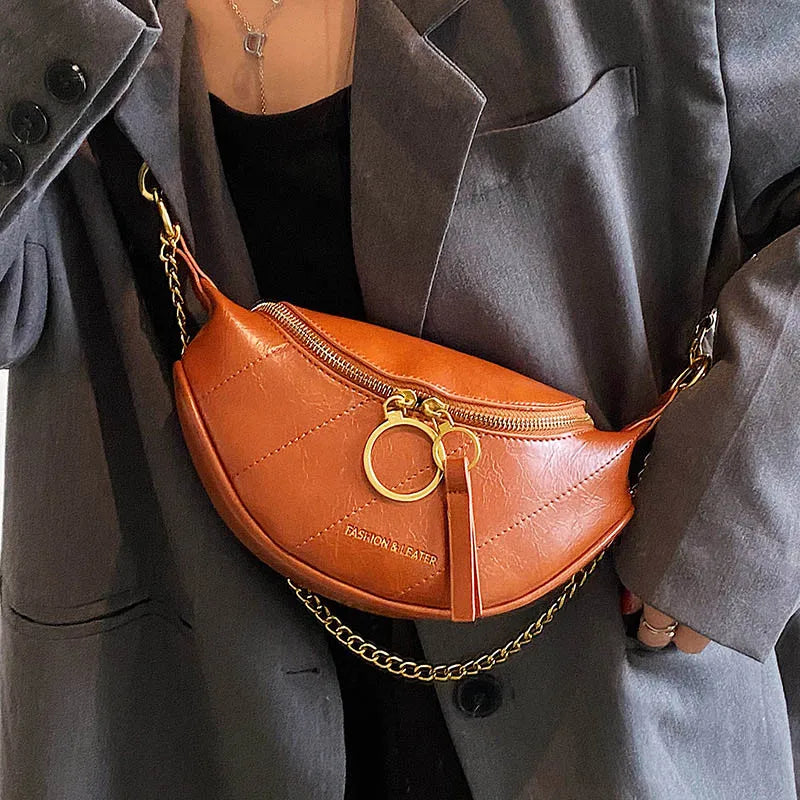 Women's Leather Chain Waist Belt Bag Crossbody Chest Phone Purse