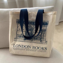 London Books Print Women Shoulder Bag Large Capacity Totes Shopping Beach Bags