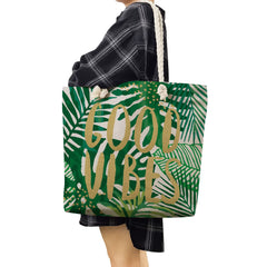 Tropical Palm Monstera Leaves Shoulder Bag Women Summer Beach Tote Bag