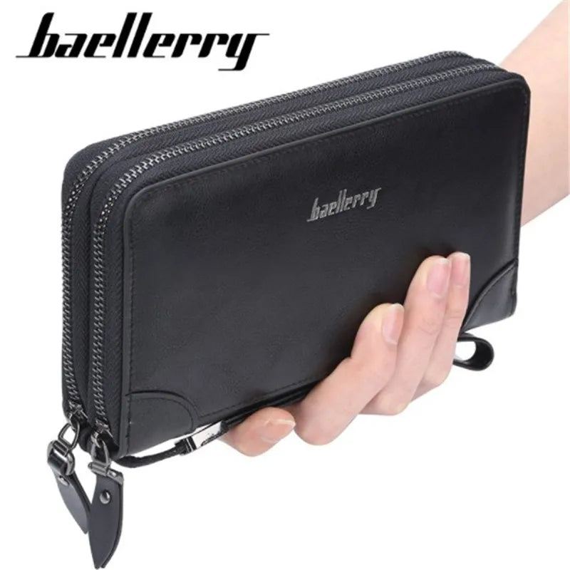 Pu Leather Men's Clutch Wallet Double Zip Long Purse Money Bag