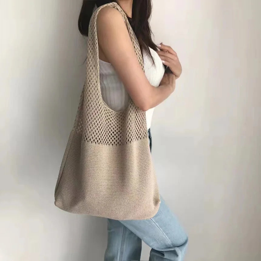 TopFight Knitted Vest Shoulder Bags Big Purses Casual Hollow Woven