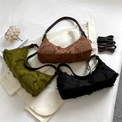 Fringed Canvas Shoulder Crossbody Bag Large Capacity Hobo Handbag