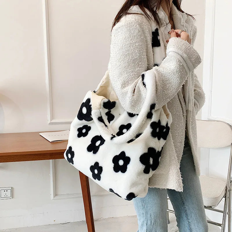 Plush Shoulder Bag Cartoon Printing Soft Handbag
