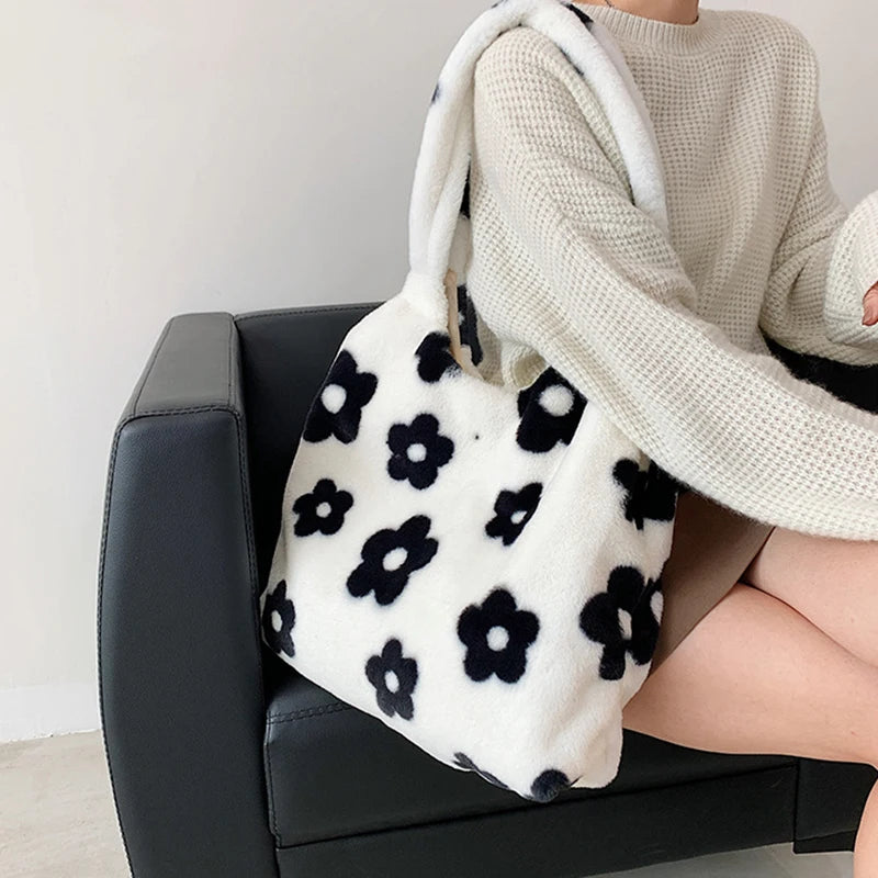 Plush Shoulder Bag Cartoon Printing Soft Handbag