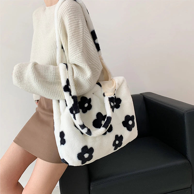 Plush Shoulder Bag Cartoon Printing Soft Handbag