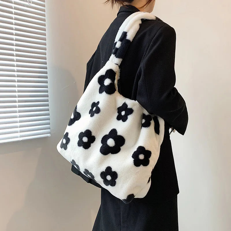 Plush Shoulder Bag Cartoon Printing Soft Handbag