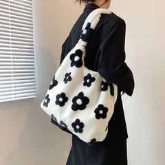 Plush Shoulder Bag Cartoon Printing Soft Handbag