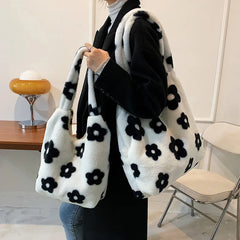 Plush Shoulder Bag Cartoon Printing Soft Handbag