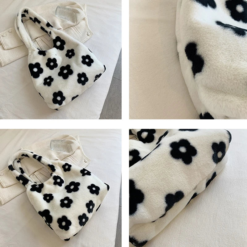Plush Shoulder Bag Cartoon Printing Soft Handbag