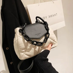 Winter Quilted PU Leather Tote Bag Chain Crossbody Handbag