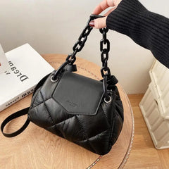 Winter Quilted PU Leather Tote Bag Chain Crossbody Handbag