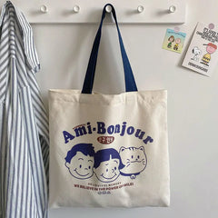 Canvas Tote Bag for Women Large Capacity Letter Print Student Commuter