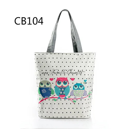 Owl Printed Tote Handbag Floral Shoulder Bag for Women