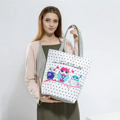 Owl Printed Tote Handbag Floral Shoulder Bag for Women
