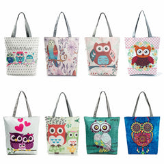 Owl Printed Tote Handbag Floral Shoulder Bag for Women