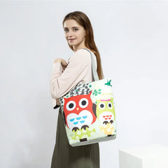 Owl Printed Tote Handbag Floral Shoulder Bag for Women