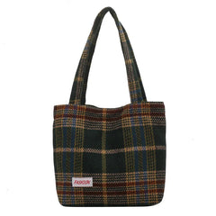 Women's Plaid Wool Shoulder Bag Large Capacity Soft Handbag
