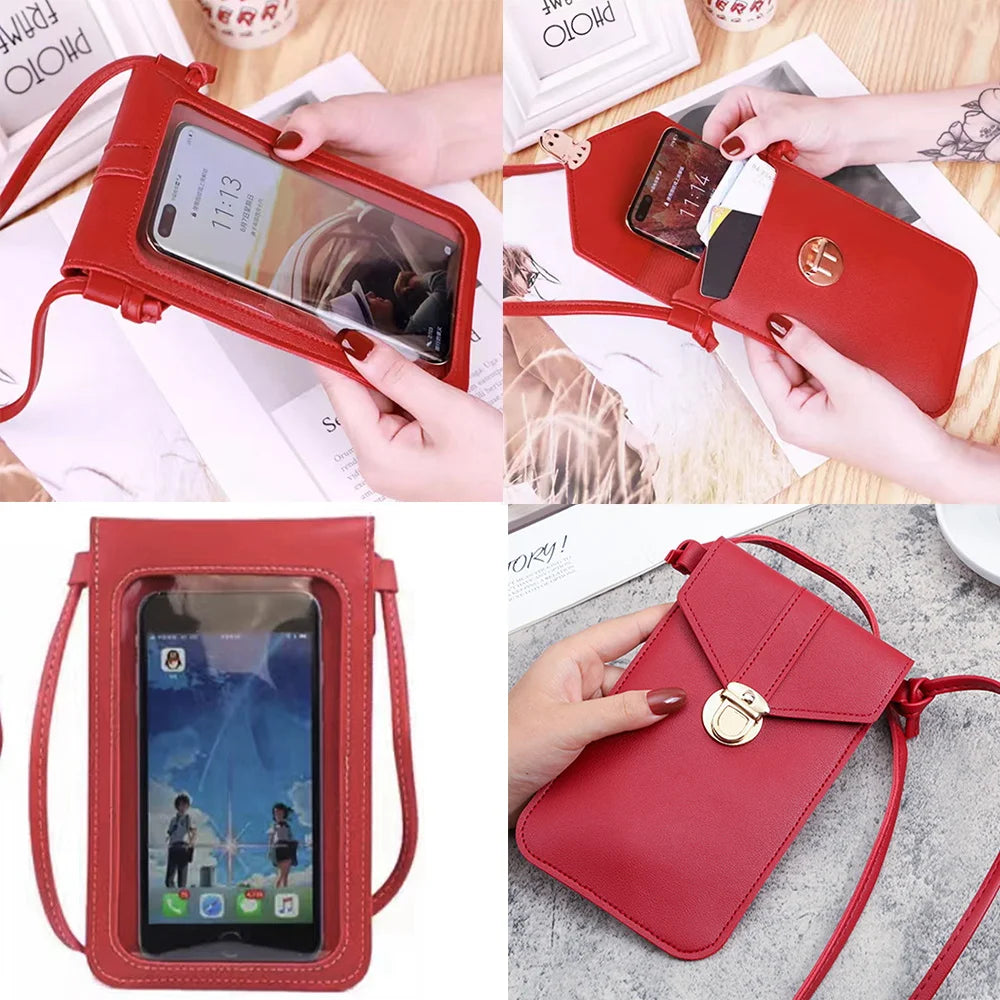 Touch Screen Cell Phone Bag Universal Women Shoulder Bag Pink 26 Letter Print