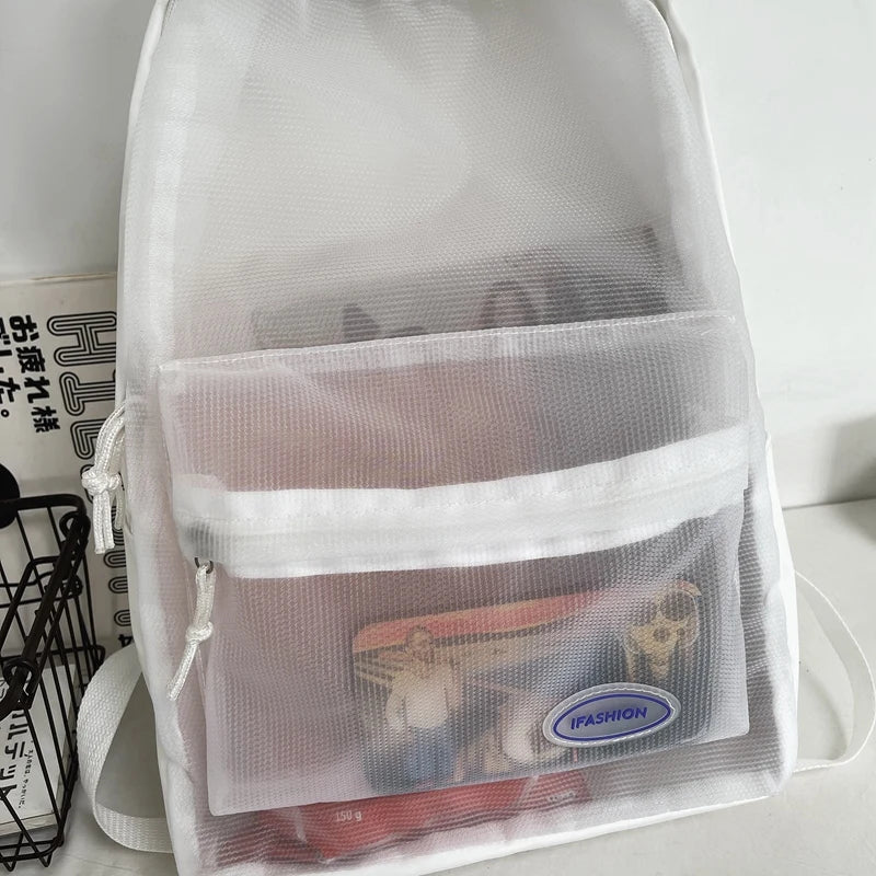 Clear Nylon PVC Girls School Backpack Rucksack Mochila