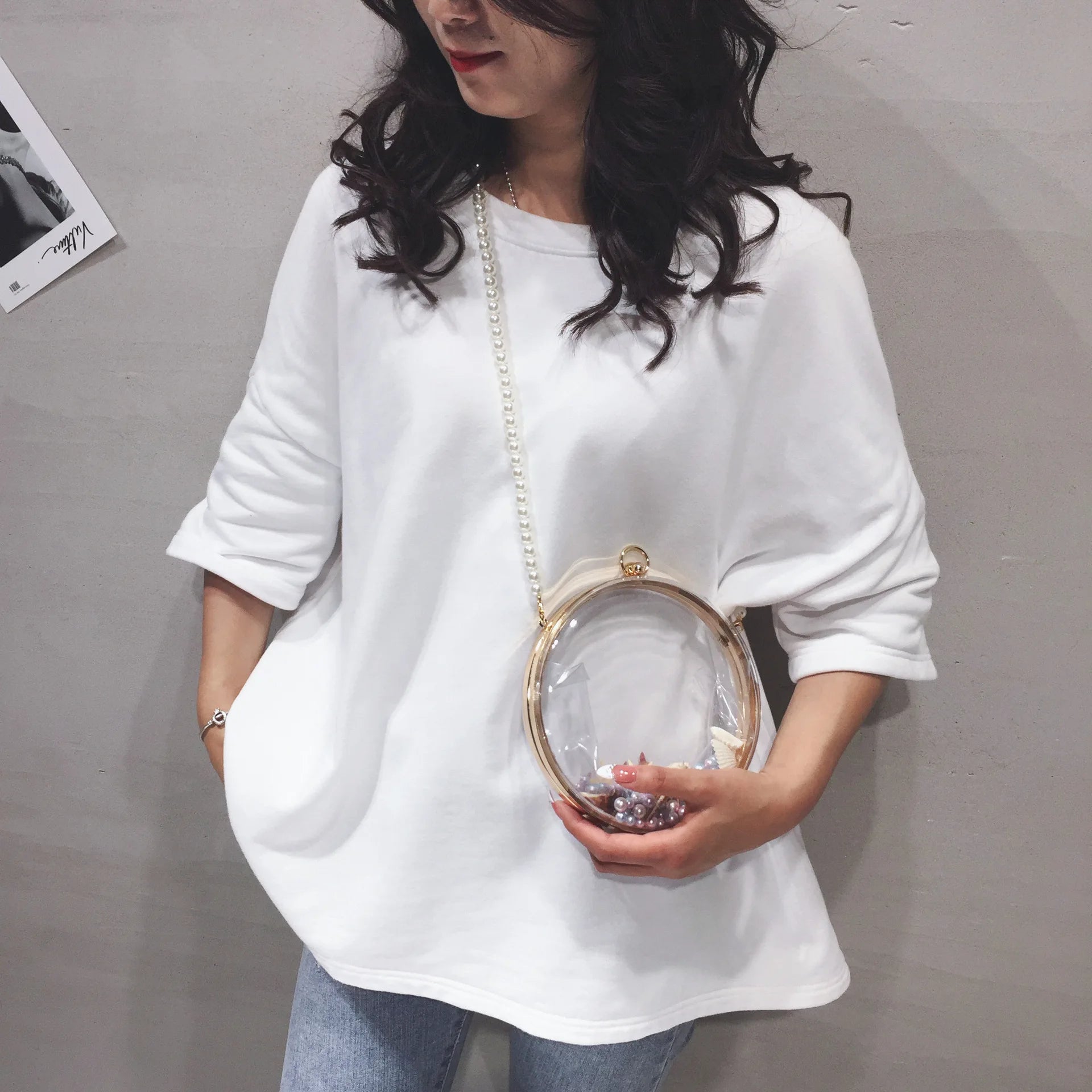 Clear PVC Small Round Bag Mini Women Handbags Chain Shoulder Messenger Bag