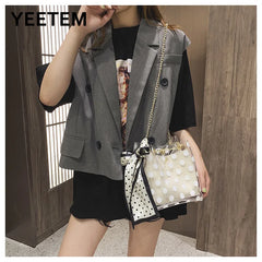 Transparent Composite Bag Polka Dot Printing Bowknot Chain PVC Woman Bag