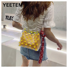 Transparent Composite Bag Polka Dot Printing Bowknot Chain PVC Woman Bag