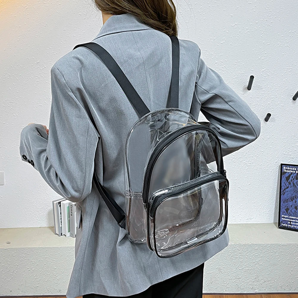 Clear PVC Female Backpack Casual Clear Waterproof Student School Bags