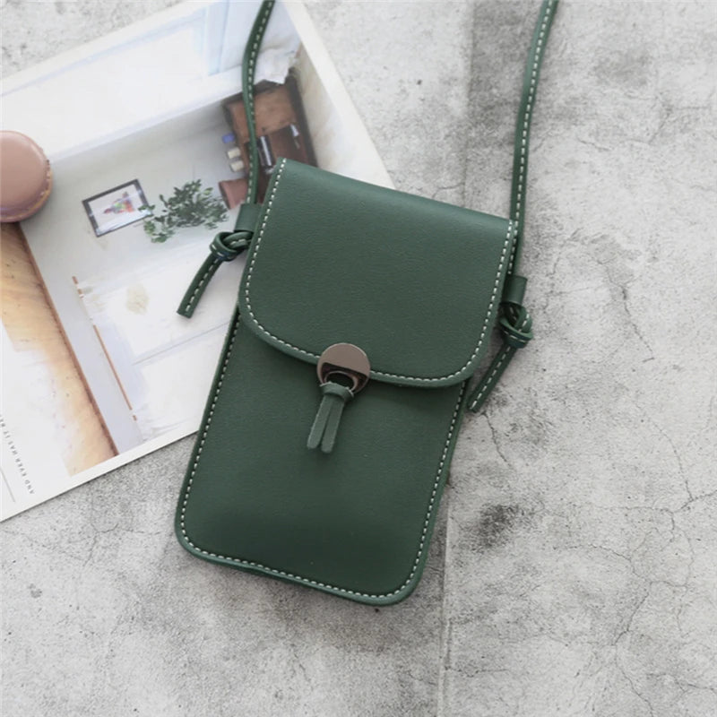 Retro Transparent Touch Screen Mobile Phone Bag Women PU Chain Messenger Mini Sh