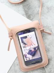 Retro Transparent Touch Screen Mobile Phone Bag Women PU Chain Messenger Mini Sh