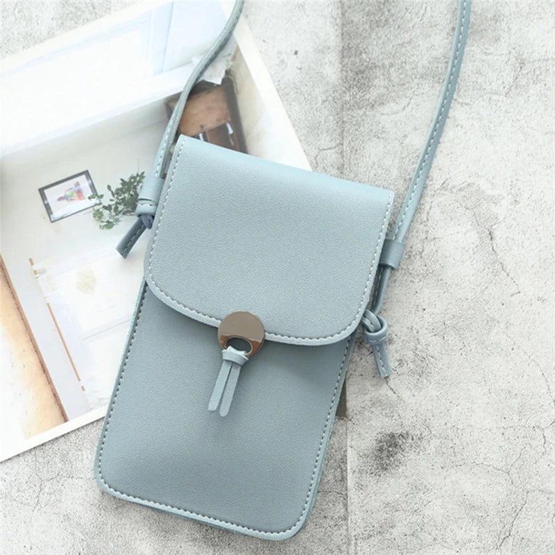 Retro Transparent Touch Screen Mobile Phone Bag Women PU Chain Messenger Mini Sh