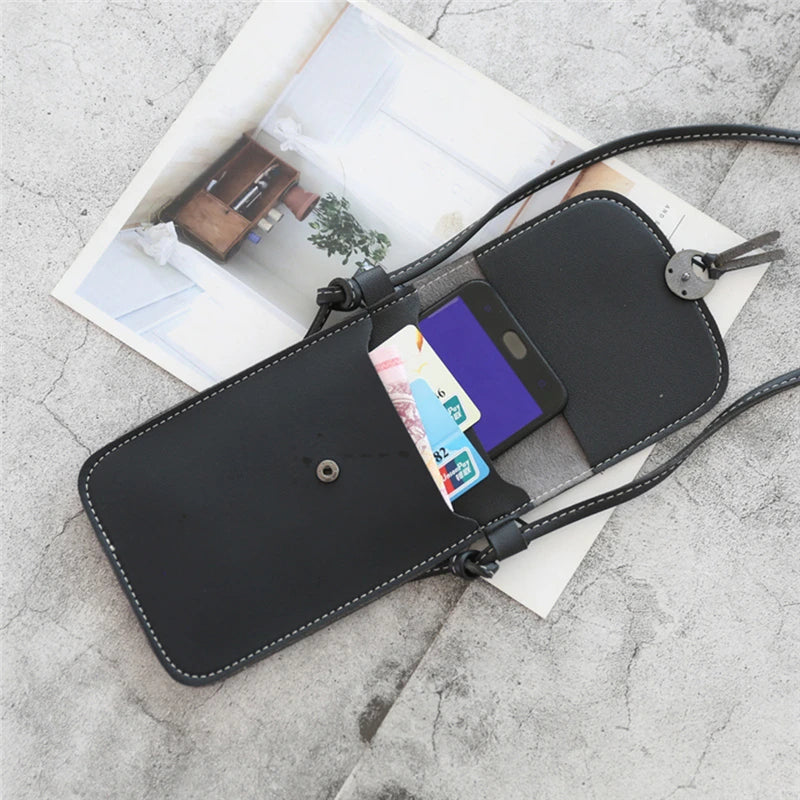Retro Transparent Touch Screen Mobile Phone Bag Women PU Chain Messenger Mini Sh