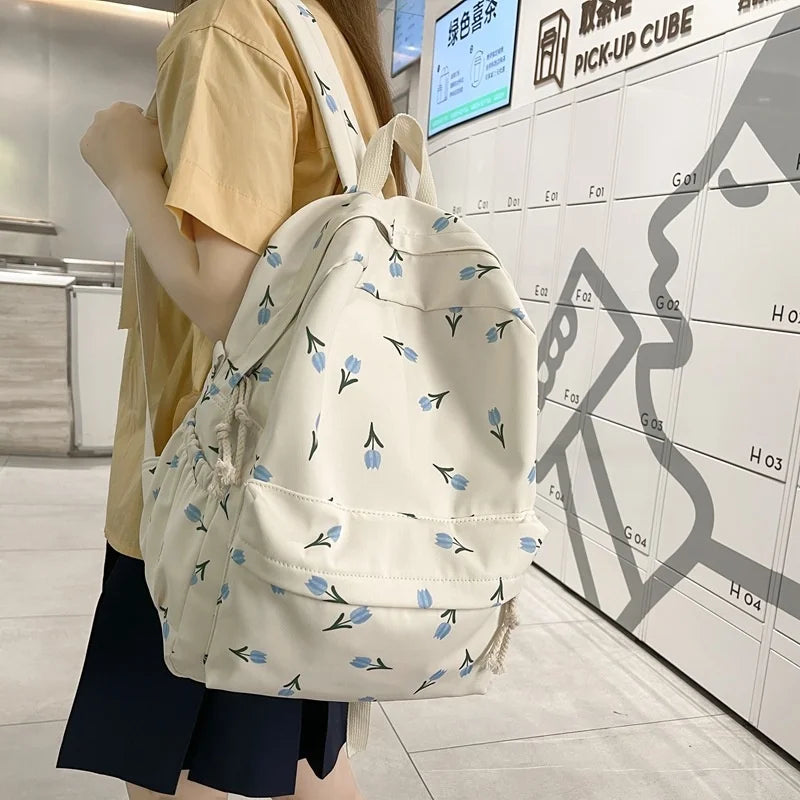 Floral Print Backpack Women Laptop Book Bag