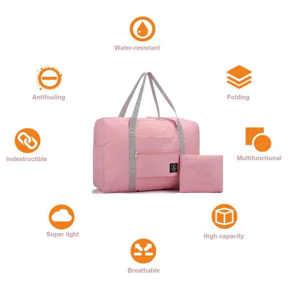 Feather Print Travel Bag Foldable Organizer Zipper Accessory Pouch