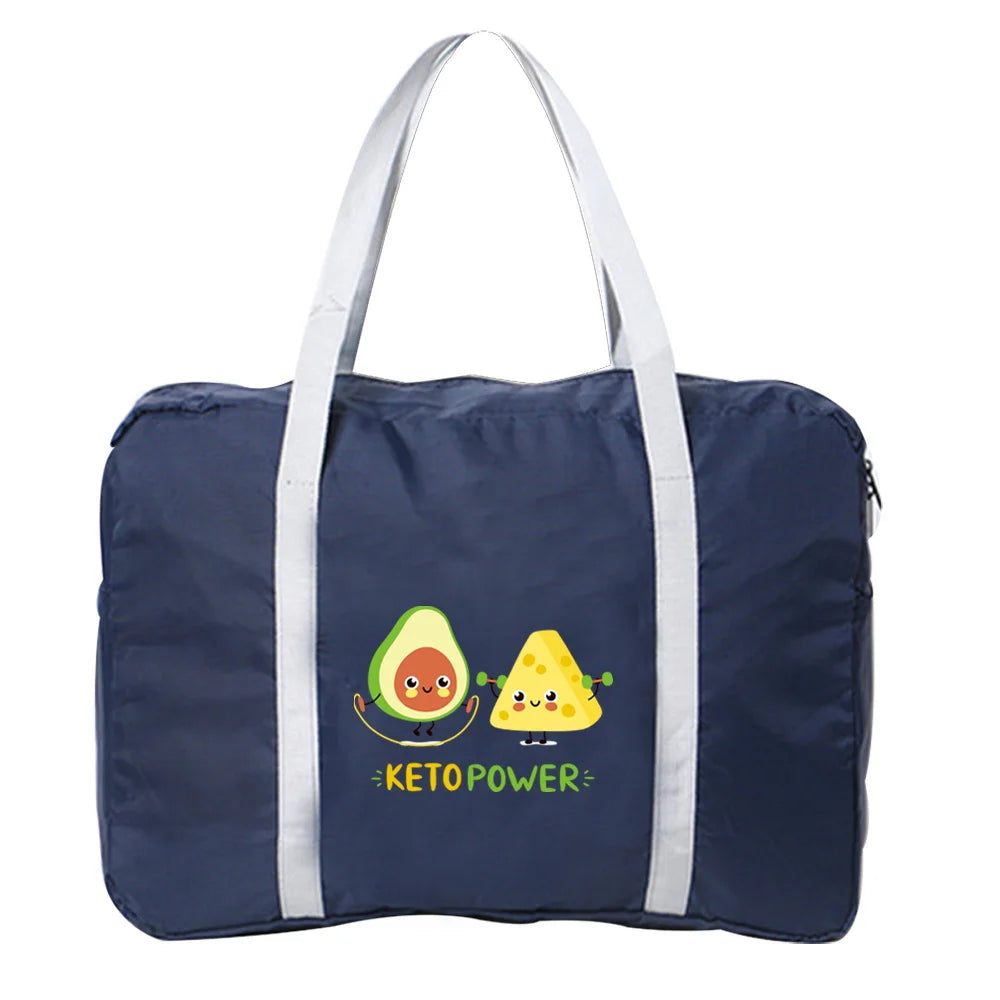 Avocado Printed Duffle Bag, Large Capacity, Foldable, Travel Accessories