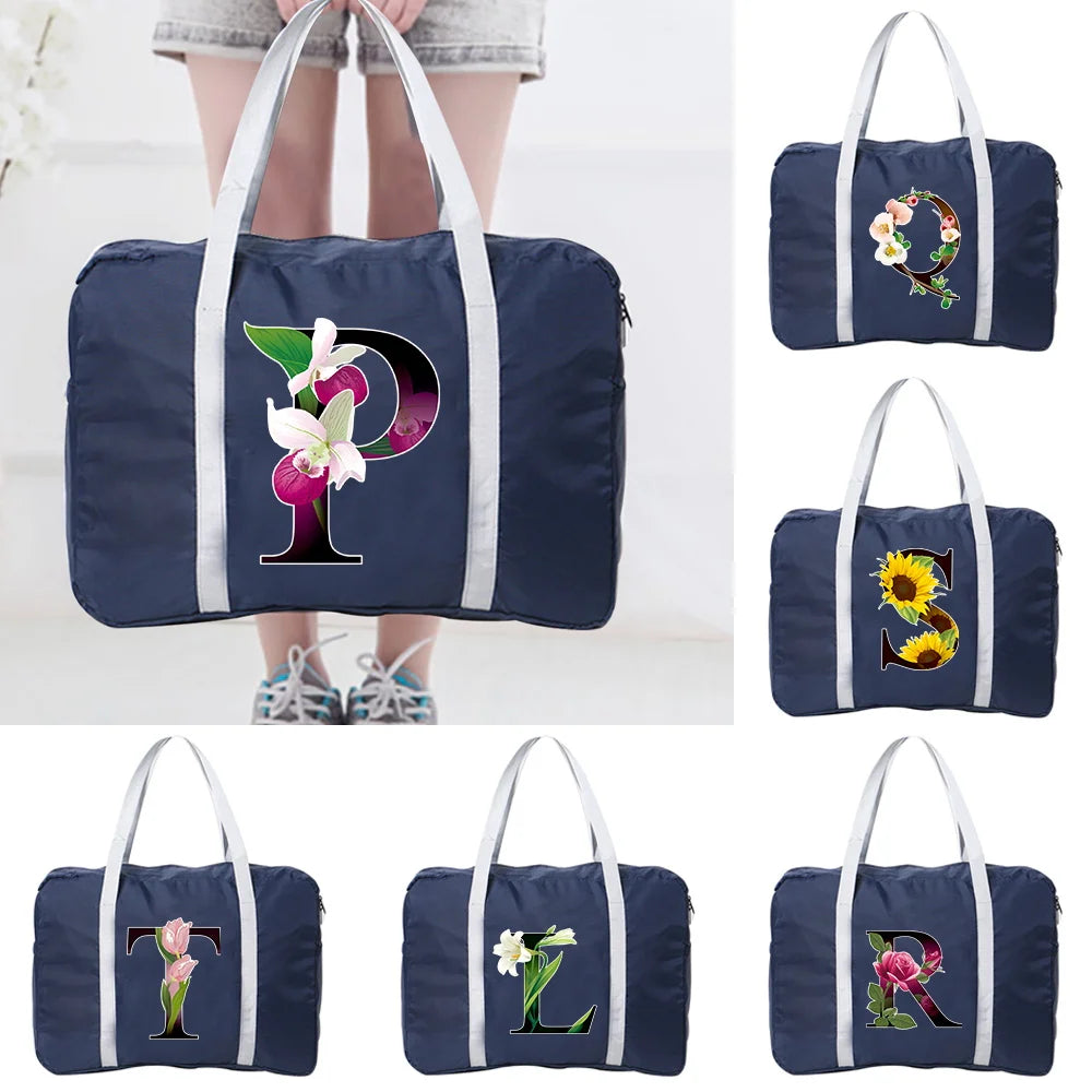 Foldable Unisex Duffle Bag Flower Letter Print