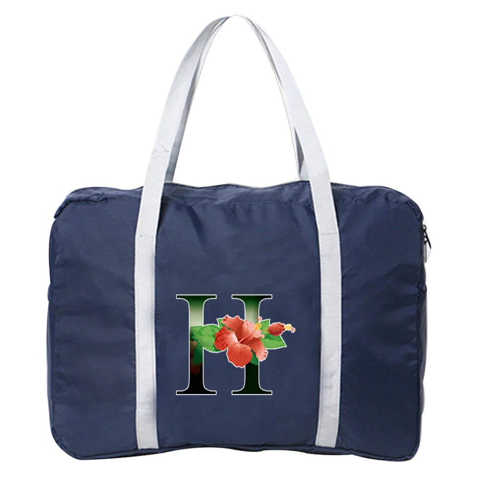 Foldable Unisex Duffle Bag Flower Letter Print