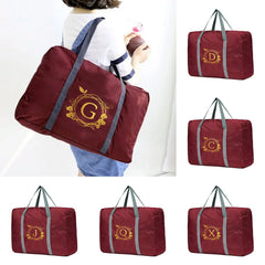 Foldable Travel Bag Large Capacity Portable Luggage Wreath Letter Name Pattern