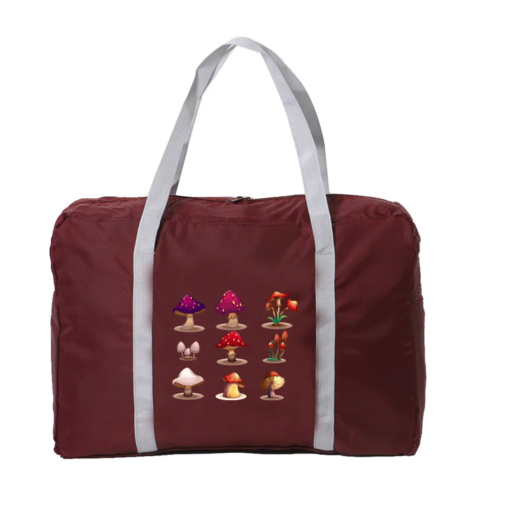 Foldable Travel Bag Mushroom Pattern Handbag Organizer Large Capacity