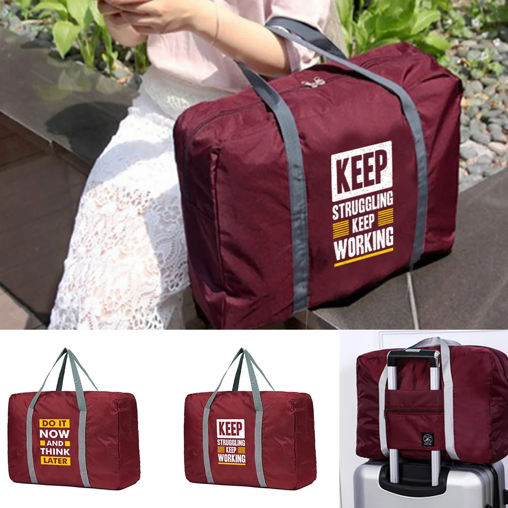 Phrase Pattern Foldable Travel Bag Large Capacity Organizers