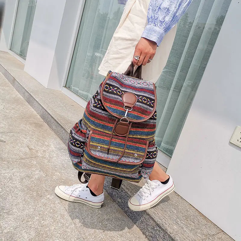 Bohemian Striped Backpack for Women